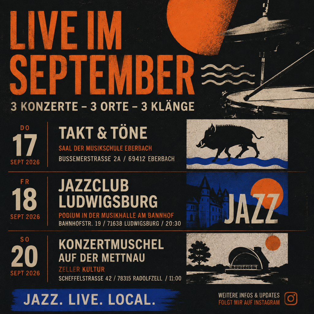 South Quartet Live Jazz Tour im September 2026 mit Konzerten in Eberbach, Ludwigsburg und Radolfzell